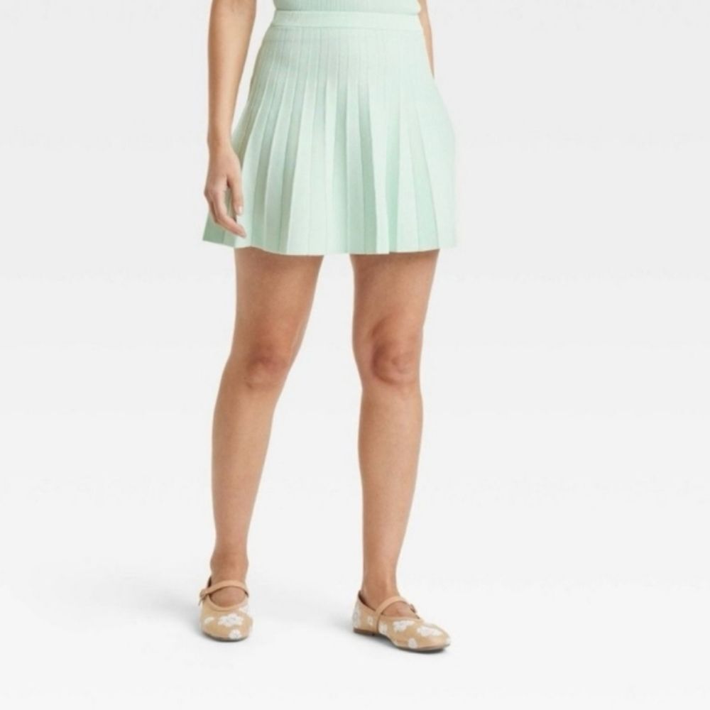 Womens Pleated Mini Sweater Skirt  A New Day Mint Mint Green Fall Size Large